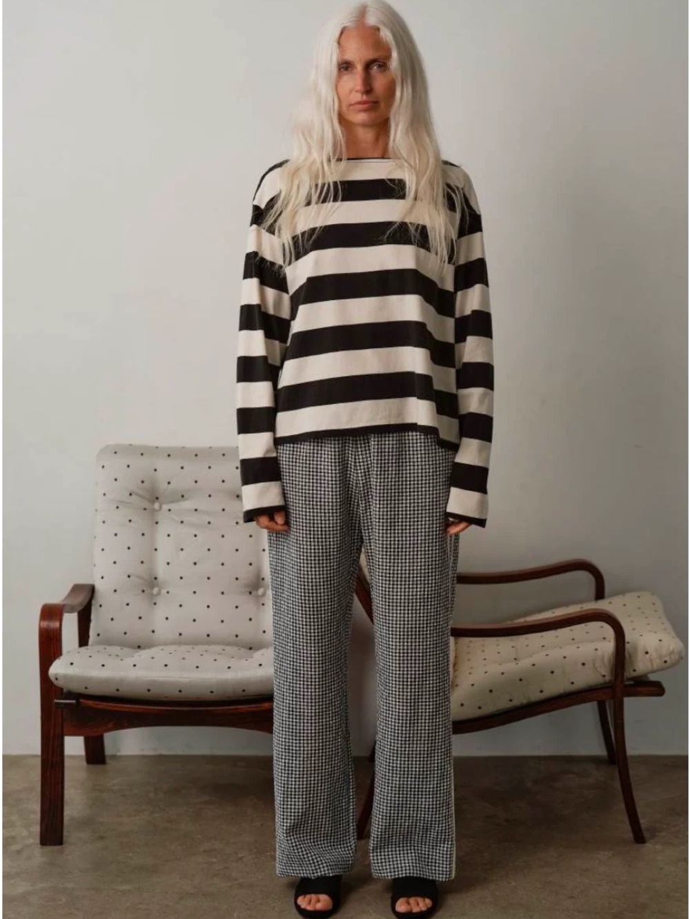 Donni Gingham Striped Simple Pant NWT